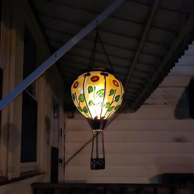2PCS Solar Hot Air Balloon Lanterns with Flame with Shepherd's Hooks, Glass Hanging Flickering Lights Outdoor Waterproof for Garden Tree Yard Patio Mother's Day Gift, 18" H Sunflower by GreenHaven Gardens