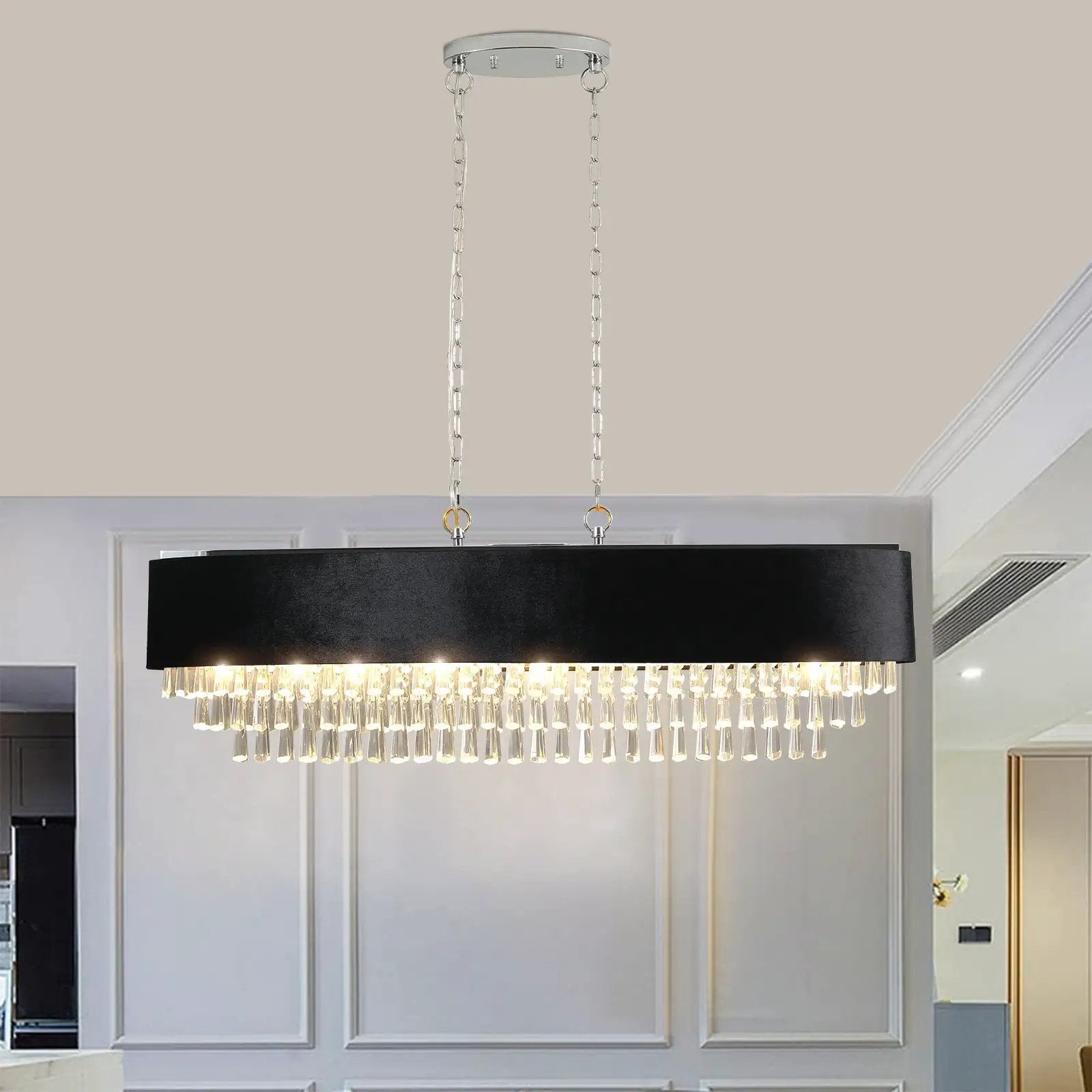 39' Modern Crystal Chandelier with Black Imitation Velvet Shade by HouseOfZazla