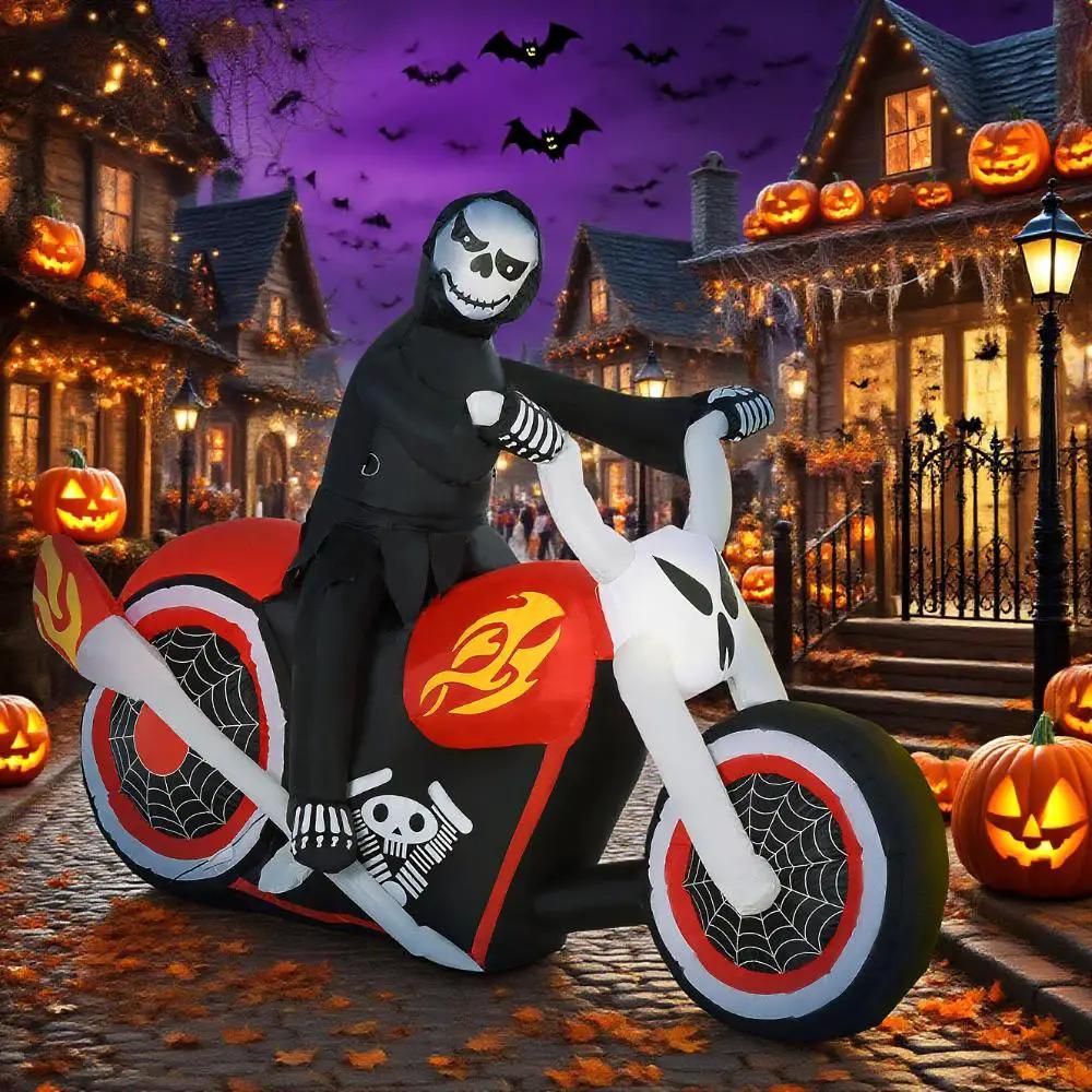 Halloween Inflatables Outdoor Decorations Grim Ghost Biker by HouseOfZazla