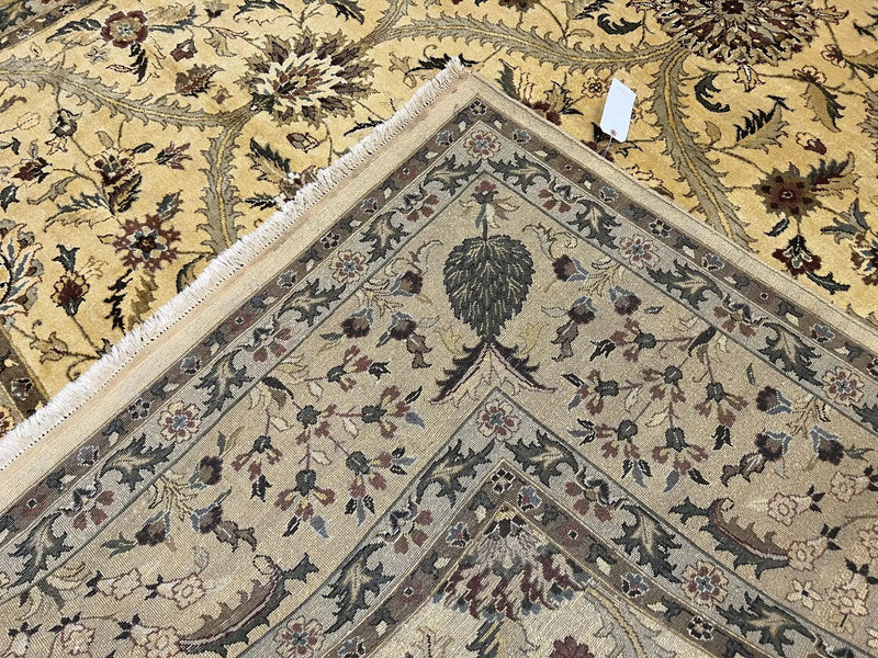 Indo Persian Mahal Rug 10x14, Wool Hand Knotted Oriental Carpet, Cream Floral Allover, Vintage Area Rug 10 x 14, Traditional Rug, Handmade by Jewel Rugs