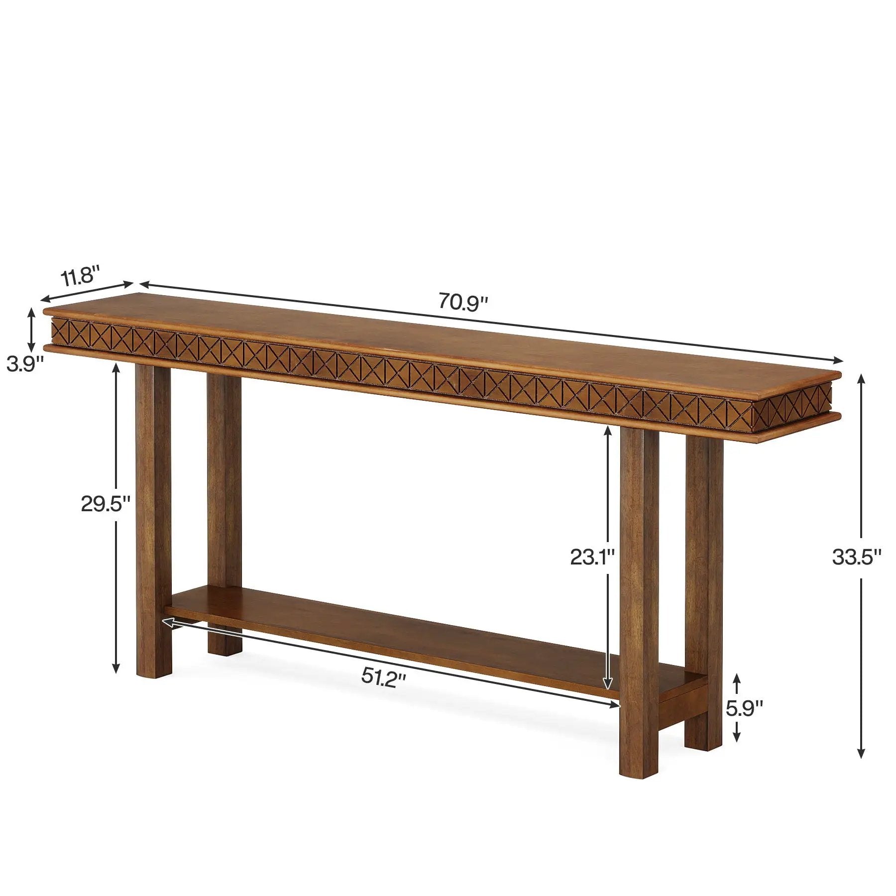 Extra Long Console Table, Sofa Table With 2 Tier Storage For Living Hallway - Rustic Brown by HouseOfZazla