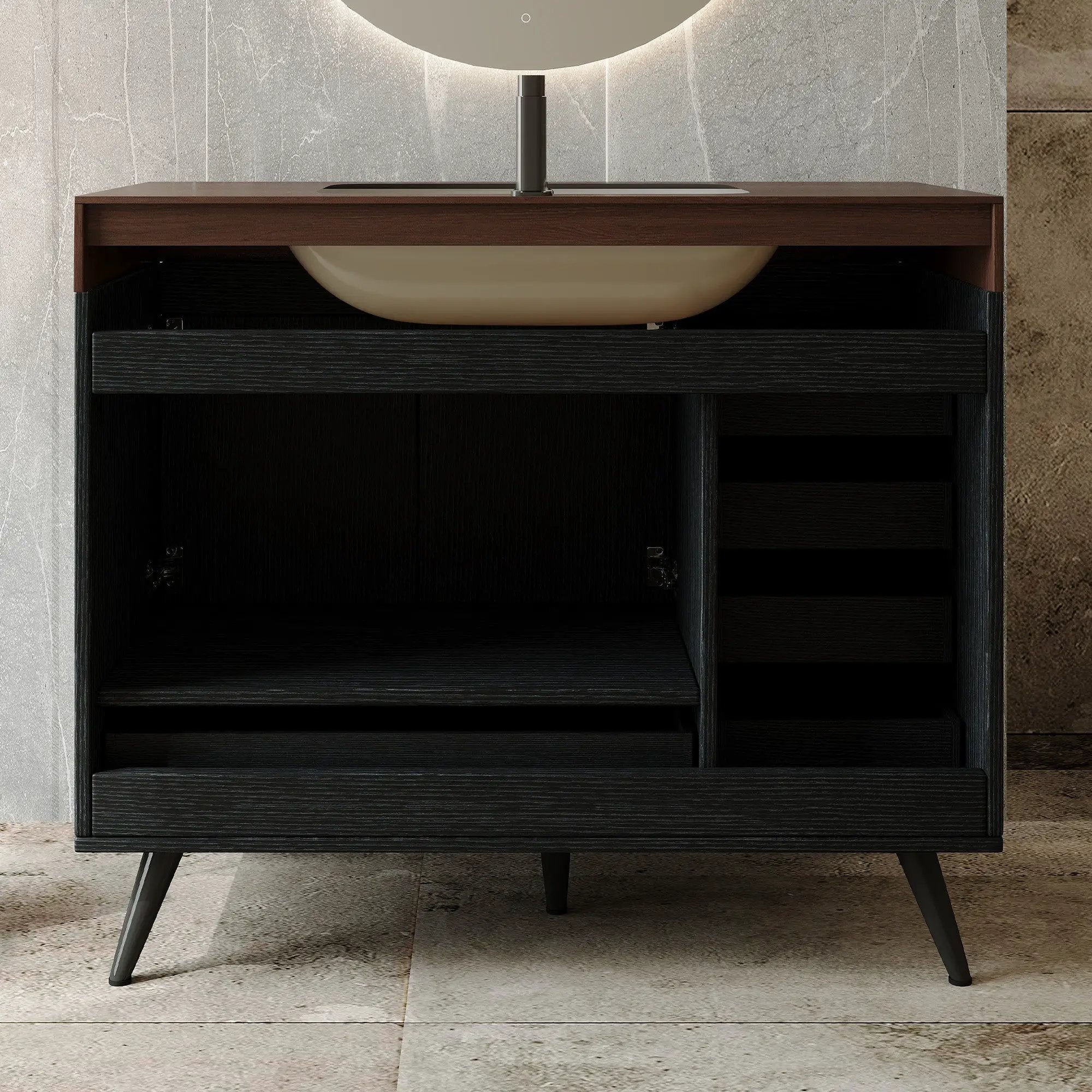36" Freestanding Bathroom Vanity with Faux Marble Top, Ceramic Sink, 5 Drawers & Stainless Steel Legs by HouseOfZazla