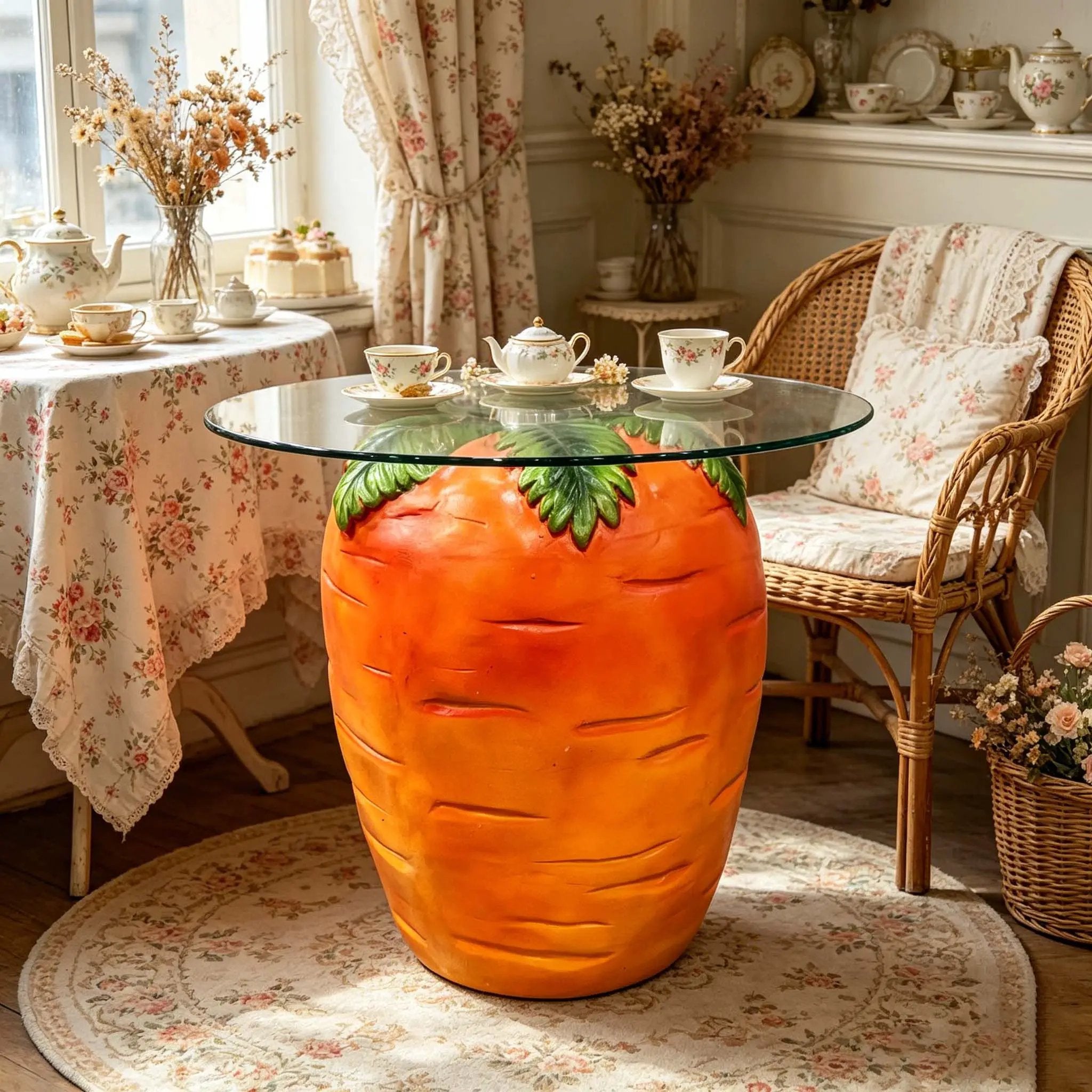 Carrot Shaped Side Table with Glass Top by HouseOfZazla