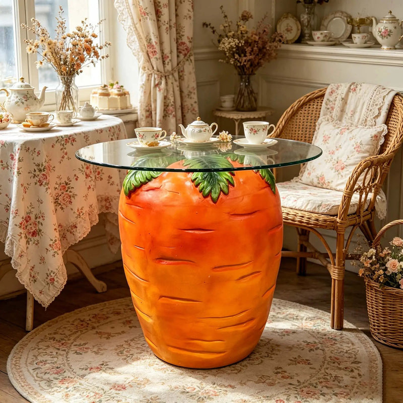 Carrot Shaped Side Table with Glass Top by HouseOfZazla