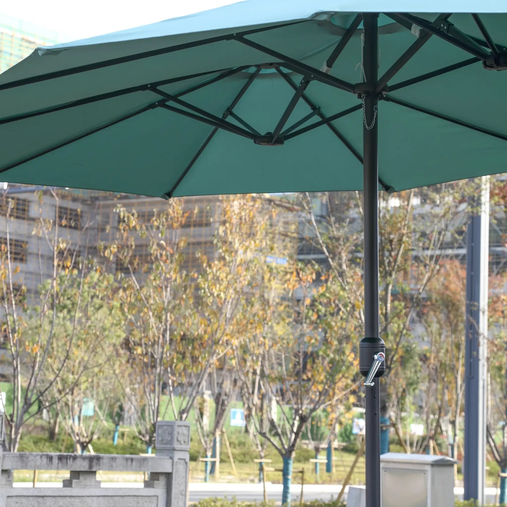 14.8 Ft Double Sided Outdoor Umbrella Rectangular Large with Crank (Light Green) (No Base) by HouseOfZazla