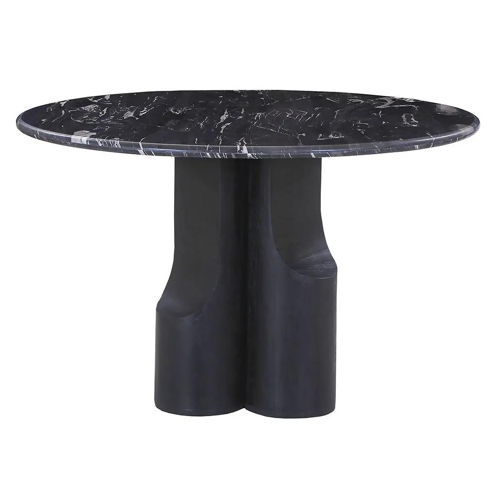 Kinton - Round Dining Table With Natural Marble Top - Black by Unique Piece Furniture