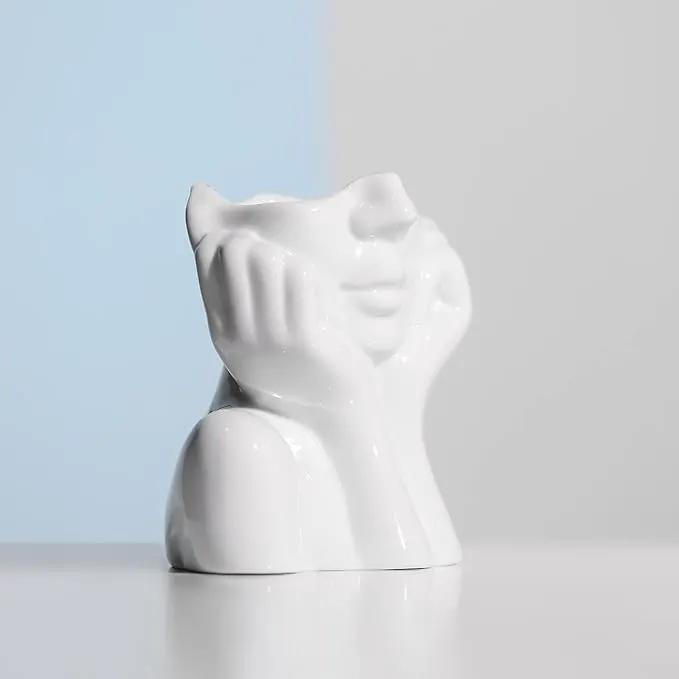 BrownLove Ceramic Face Vase White Flower Vase for Decor Female Form Face Vase Art Vase Modern Decorative Vase Centerpiece for Table Shelf Living Room Office Bedroom Small by GreenHaven Gardens