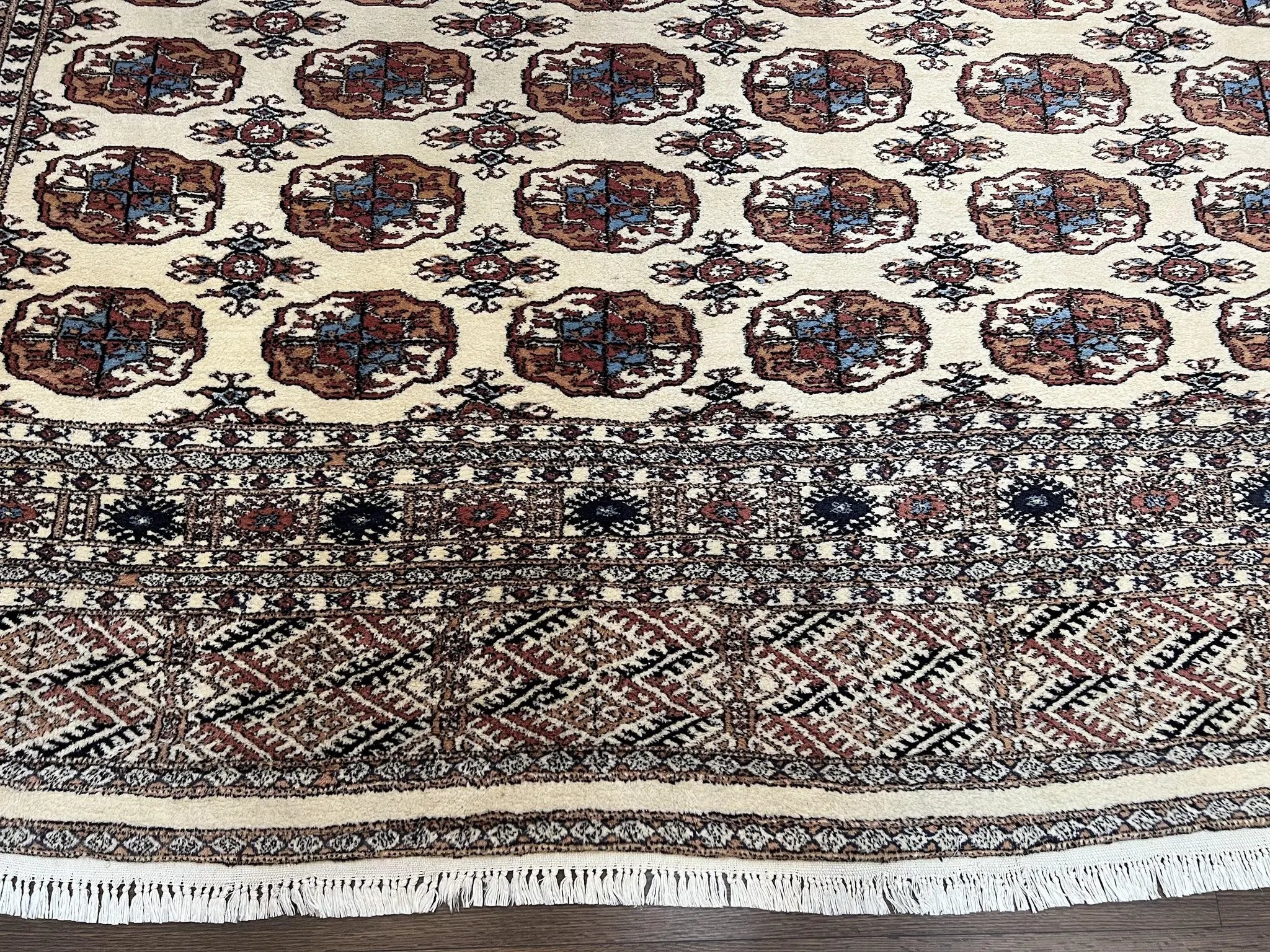 Pakistani Bokhara Rug 8x10, Wool Turkoman Carpet, Ivory/Cream by Jewel Rugs