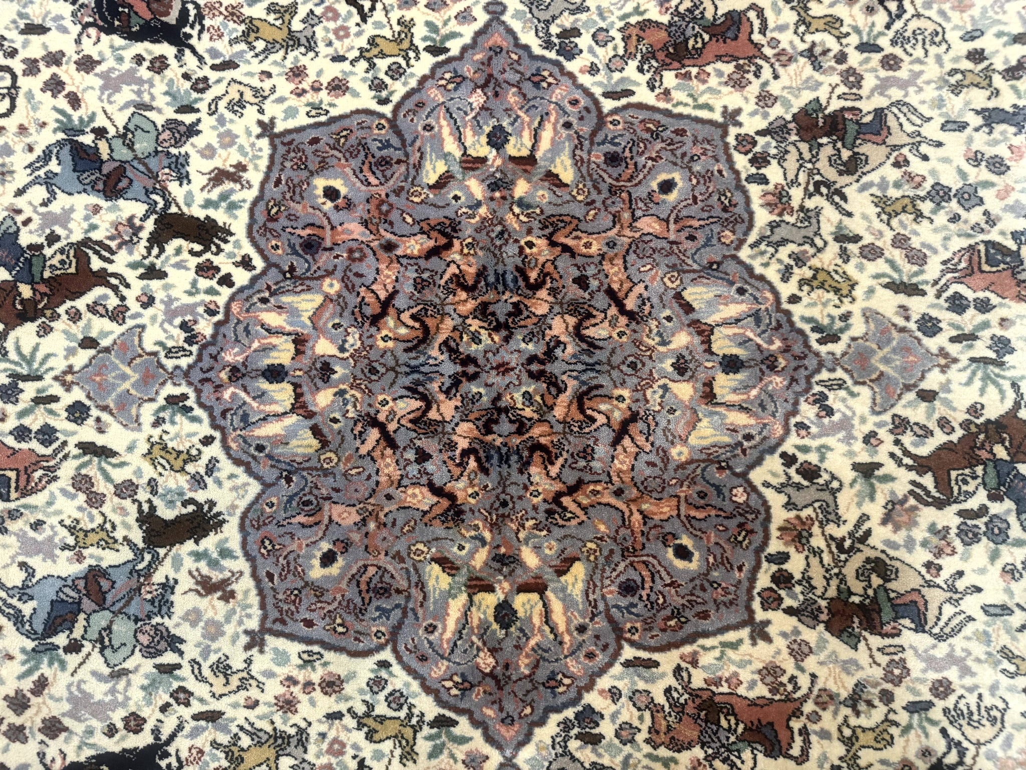 8.8 x 12 Karastan Ivory Hunting Rug #751, Vintage Wool Discontinued Original 700 Series, Rare by Jewel Rugs