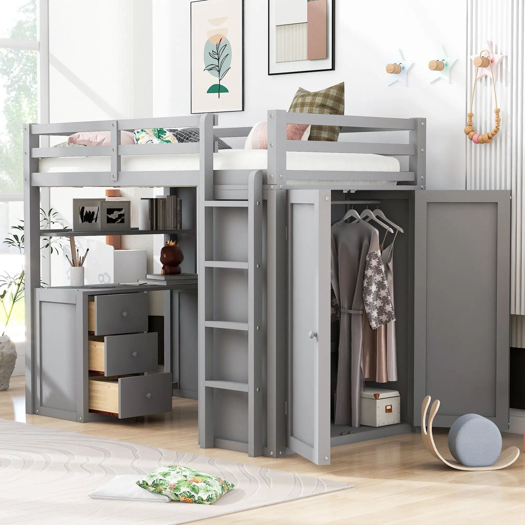 Loft Bed With Drawers, Desk, And Wardrobe by Unique Piece Furniture
