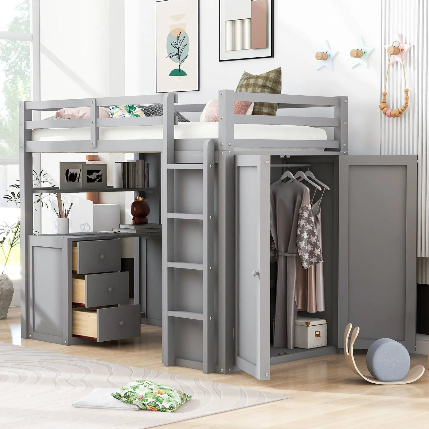 Loft Bed With Drawers, Desk, And Wardrobe by HouseOfZazla