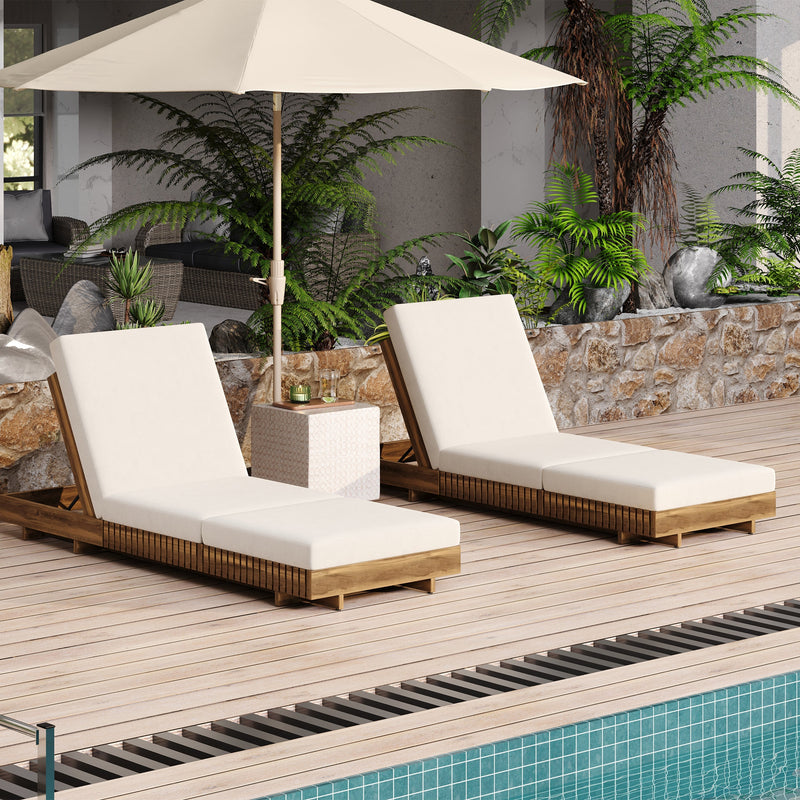 Lounge Chaise Set, Acacia Solid Wood with Cream Lounge Cushion by HouseOfZazla