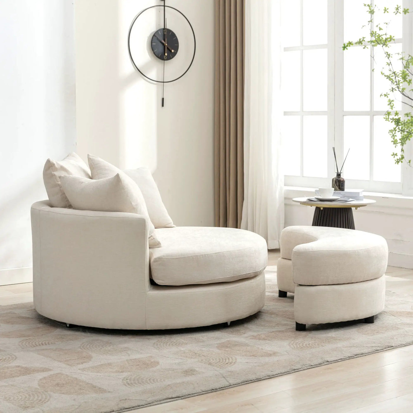 360° Swivel Accent Barrel Chair With Storage Ottoman & 4 Pillows, Modern Leisure Chair Round Accent For Living Room by HouseOfZazla