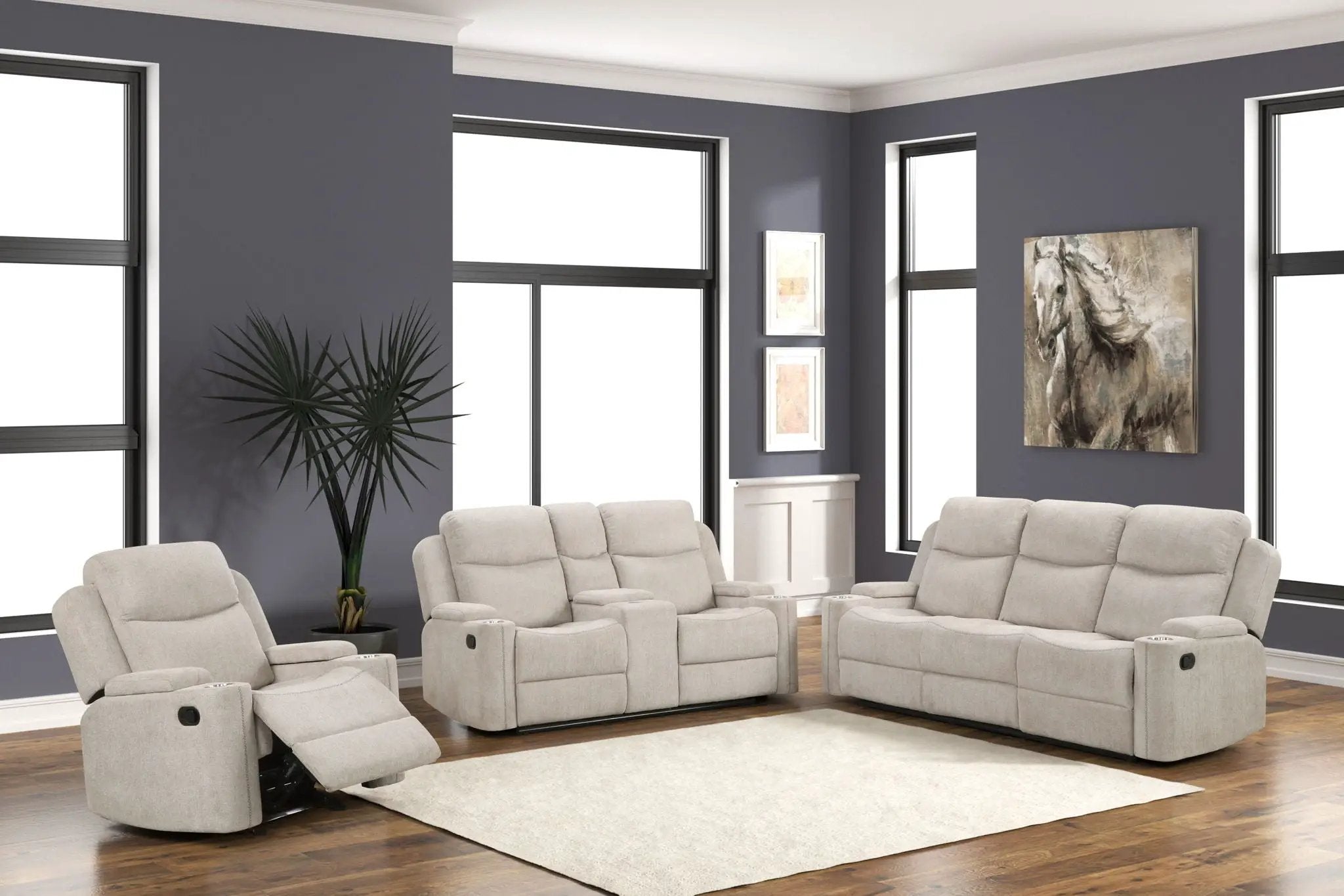 Galya - 3 Piece Living Room Set Sofa Loveseat Chair - Light Gray by Unique Piece Furniture