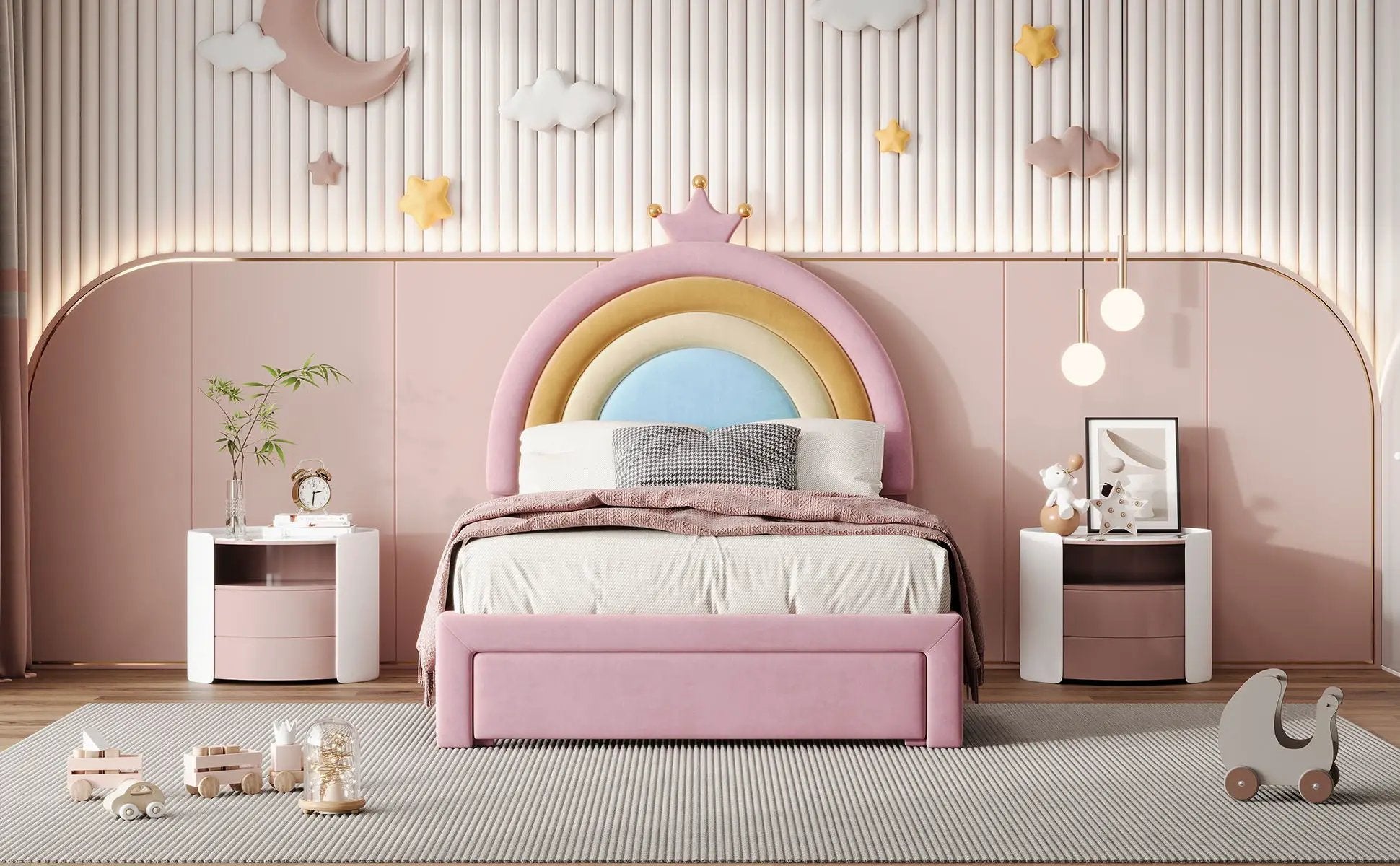 Upholstered Rainbow Design Bed, Princess Platform Bed With Storage Drawer by HouseOfZazla
