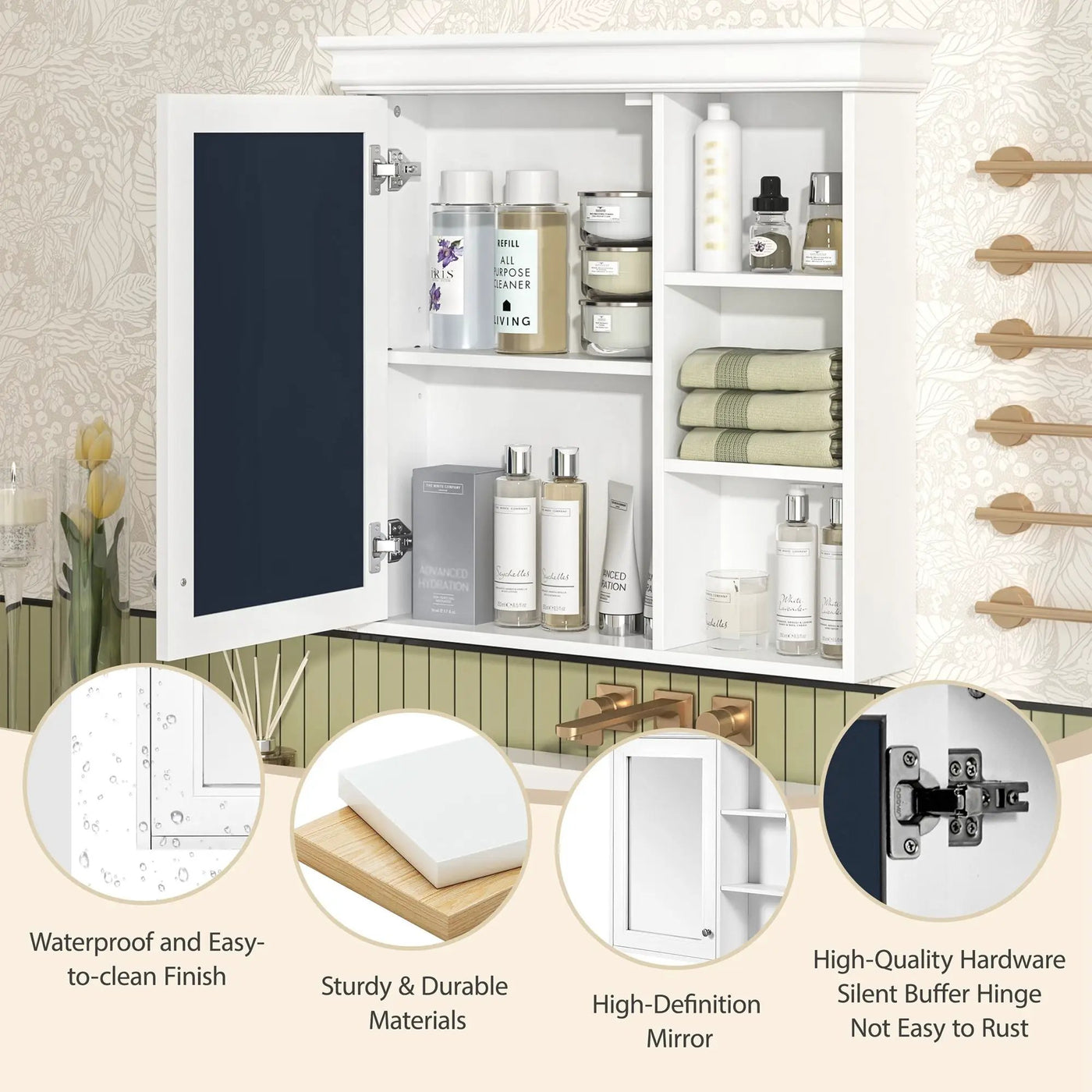 Wall Mounted Bathroom Medicine Cabinet With Mirror And Adjustable Storage With Soft Close Hinges by Unique Piece Furniture