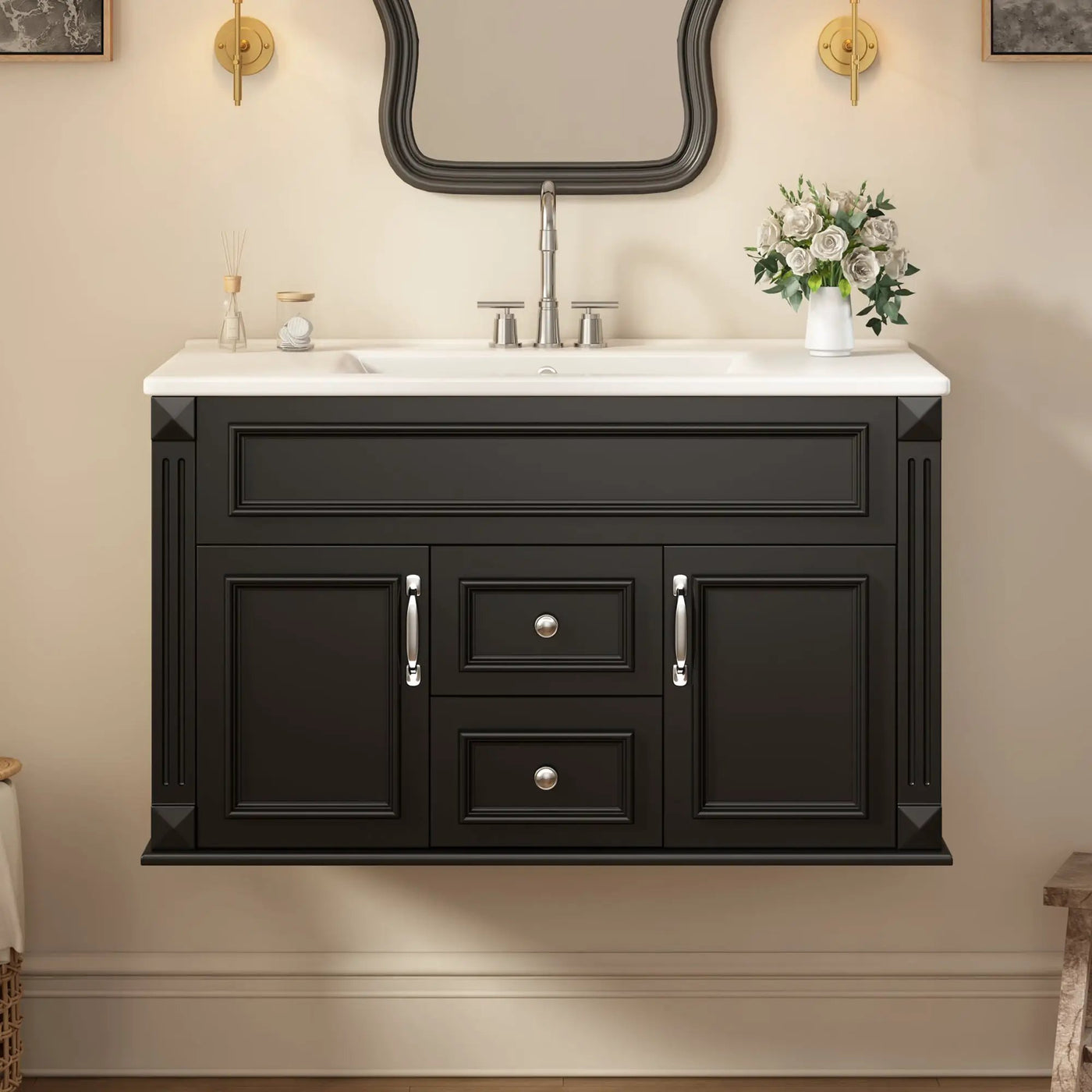 36 Inch Wall Mounted Bathroom Cabinet with Ceramic Sink and Drawers by HouseOfZazla