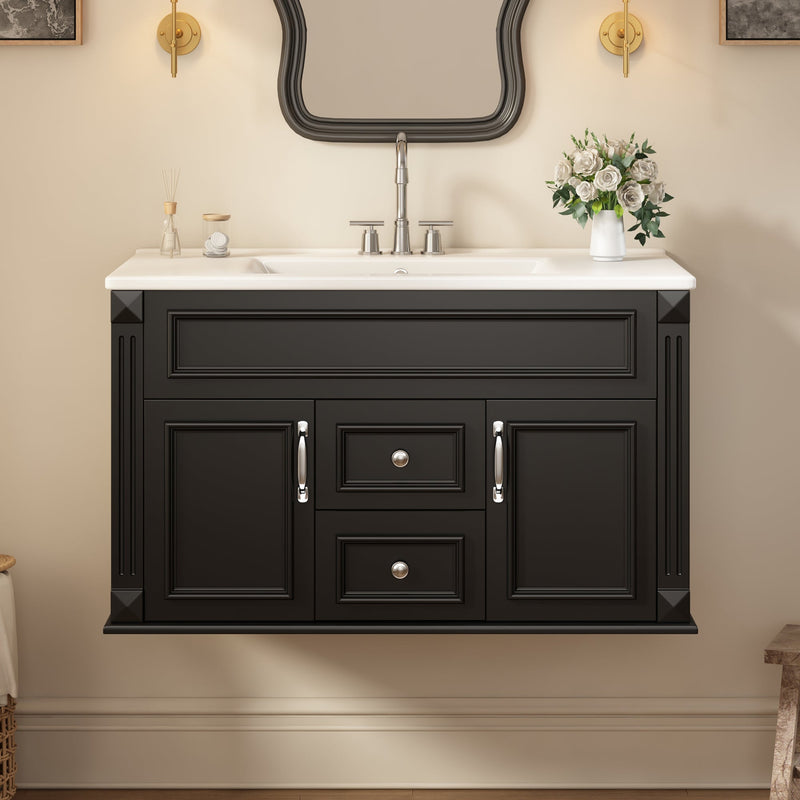 36 Inch Wall Mounted Bathroom Cabinet with Ceramic Sink and Drawers by HouseOfZazla