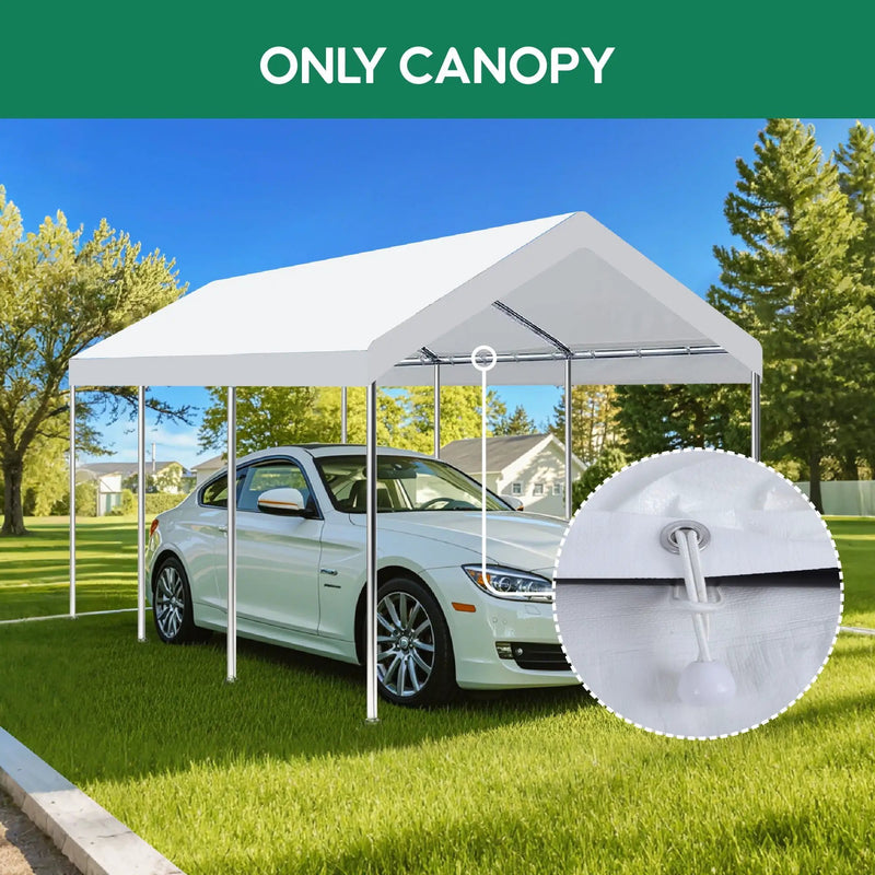 10 X 20 Ft Carport Canopy Cover Replacement Heavy Duty Waterproof Fabric With 36 Bungee Cords UV & Tear Resistant (Cover Only) - White by HouseOfZazla