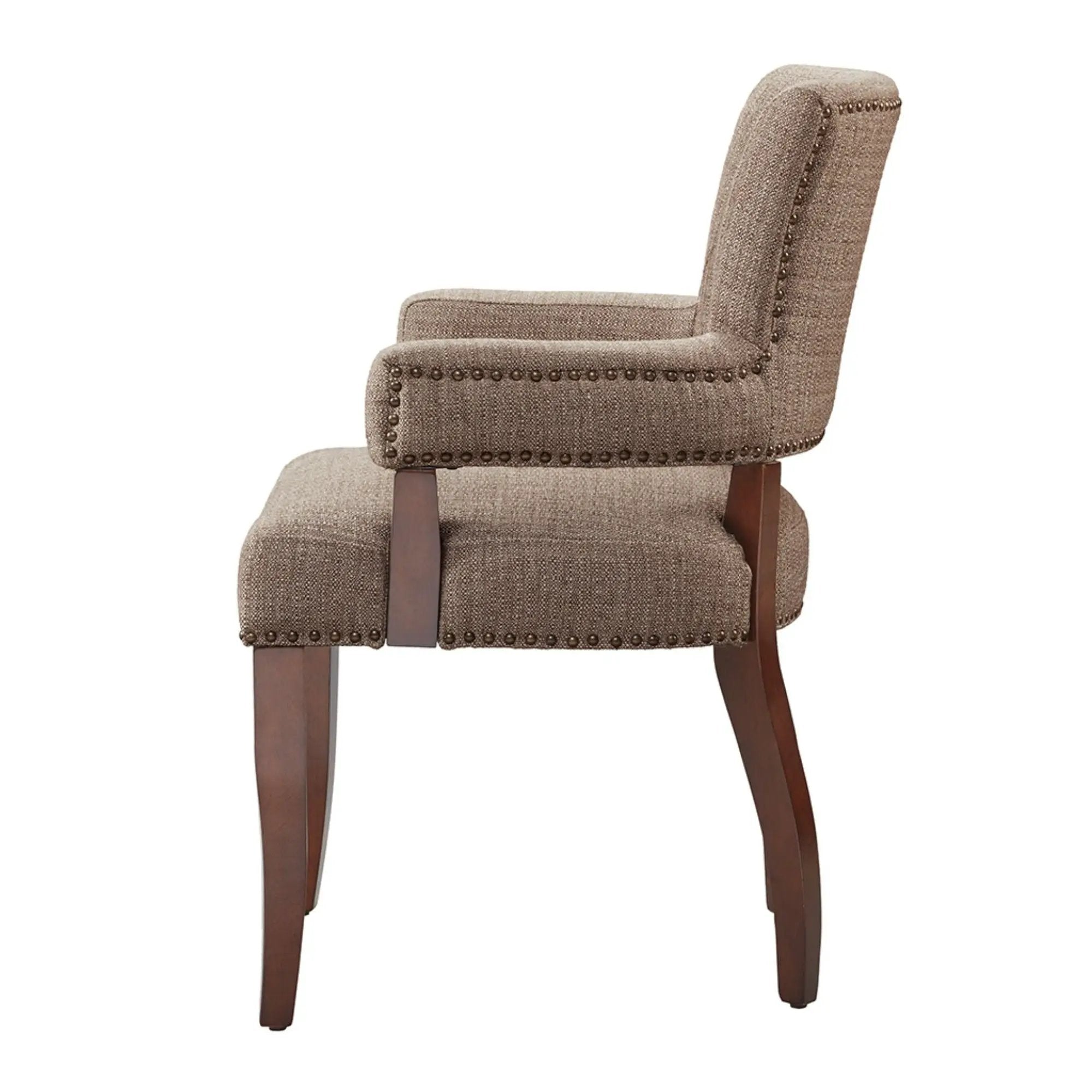 Elegant Arm Dining Chair With Brass Nail Head Detailing by Unique Piece Furniture