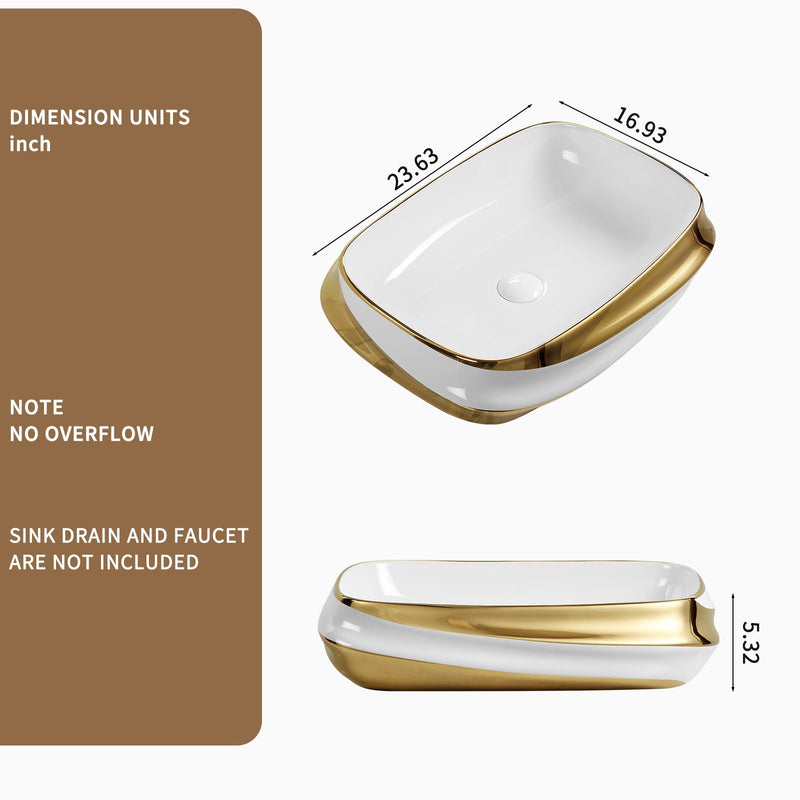 Vessel Sink Above Counter Vanity Basin - Gold / White / Milk White by HouseOfZazla