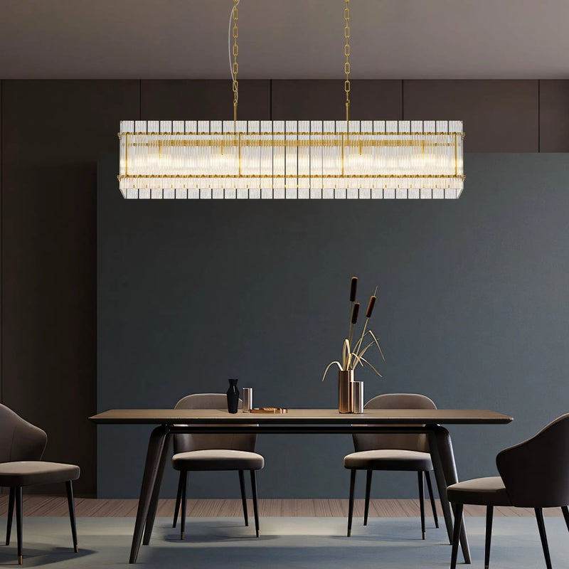 Modern Rectangular Crystal Glass 10-Light Chandelier by HouseOfZazla