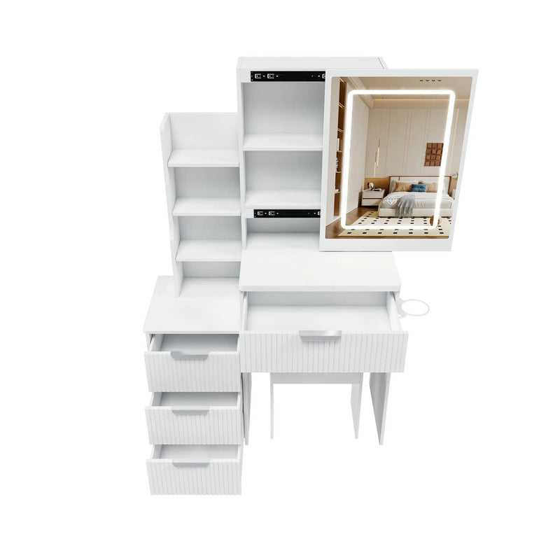 Modern Vanity Desk With 3 LED Lighting Modes, 4 Drawers by HouseOfZazla