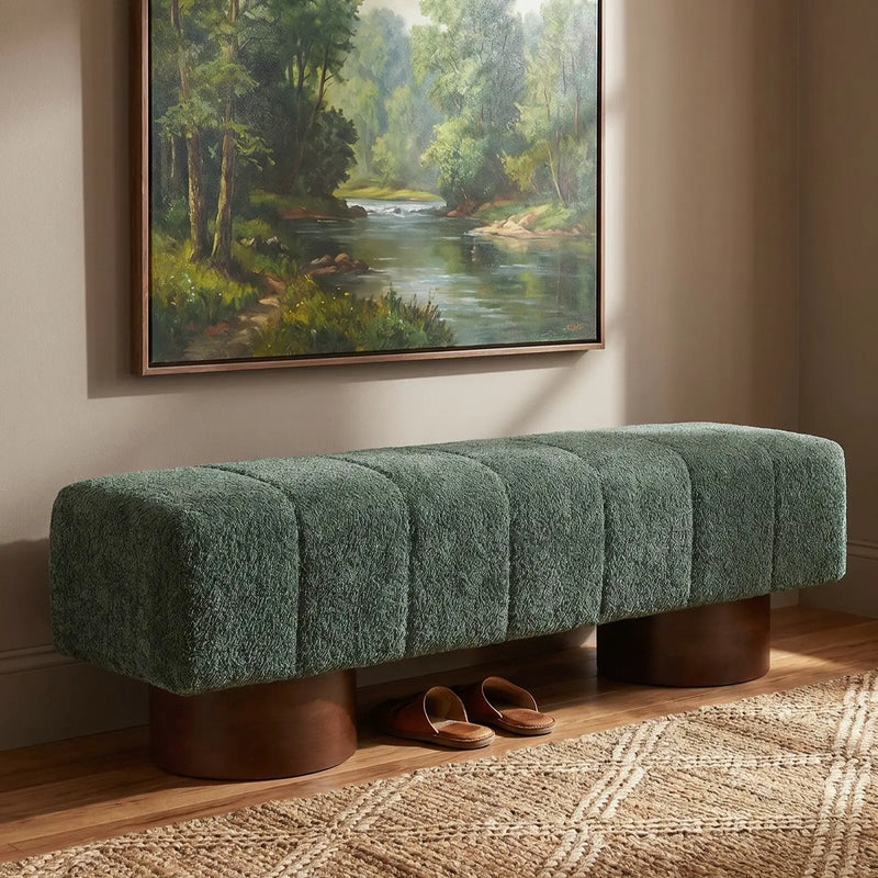 Green Boucle Upholstered Indoor Dining Bench by HouseOfZazla