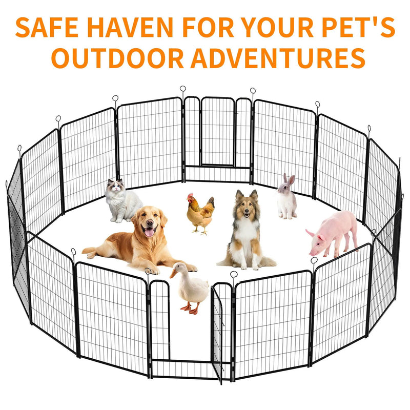 Dog Playpen, 16 Panels Pet Exercise Pen Indoor / Outdoor Fence With Anti Skid Base - Black by HouseOfZazla