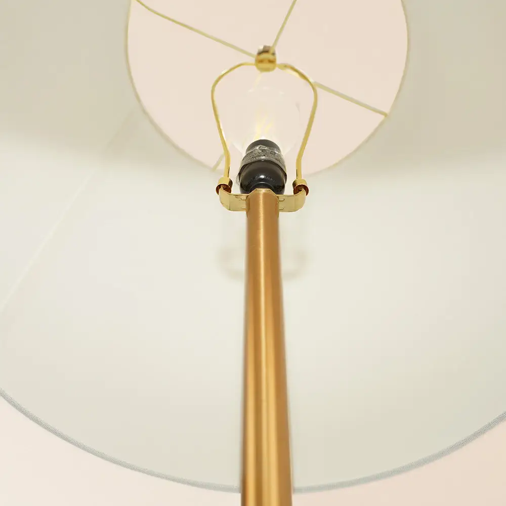 Celestial Modern Floor Lamp with Brass Accent Table and Large White Shade by BLAKHOM