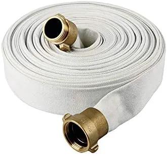 AKW Fire Hose, White, 1-1/2" ID, 500 PSI Burst Pressure, M x F NST Brass Connectors (50 ft.) by GreenHaven Gardens