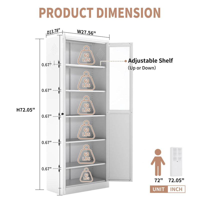 Tall Metal Kitchen Pantry Cabinet With Adjustable Shelves And Silent Magnetic Doors - White by HouseOfZazla