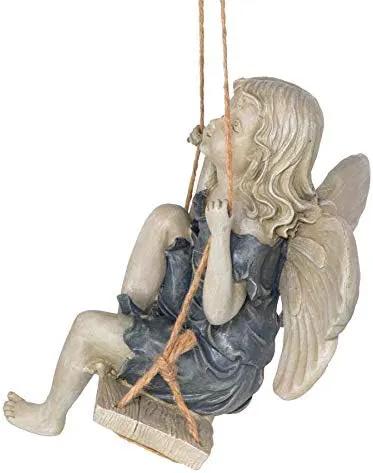 Design Toscano EU42046 Summertime Fairy on a Swing Hanging Statue, 11 Inch, Polyresin, Two Tone Stone by GreenHaven Gardens