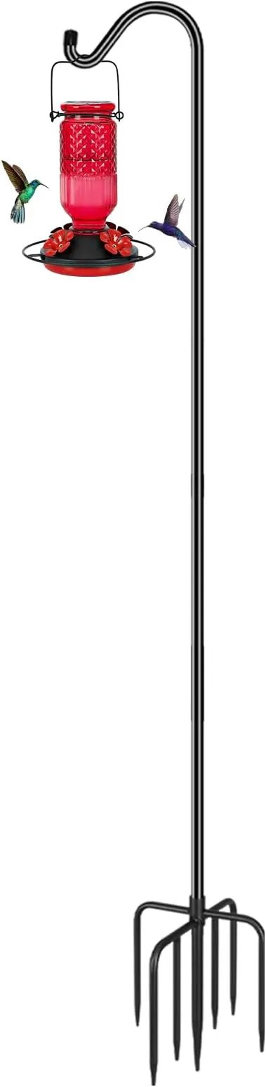 FEED GARDEN Adjustable Shepherd Hook Bird Feeder Pole with 7 Prongs Base, 108 Inch Tall 5/8 Inch Thick, Heavy Duty Outdoor Garden Poles for Hanging Bird Feeders, Plant Baskets, Black (1 Pack) by GreenHaven Gardens