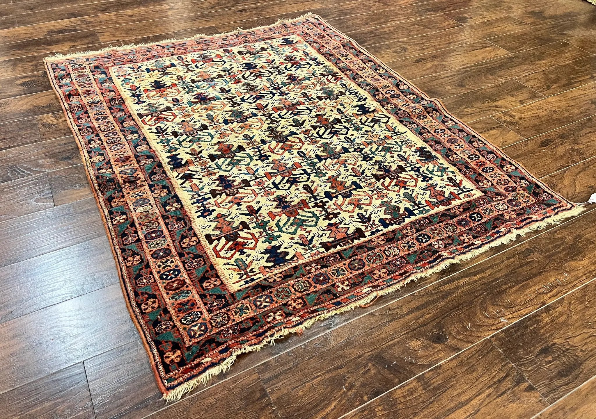Persian Afshar Rug 5x6, Allover Repeated Motif, Wool Tribal Carpet, Handmade Semi Antique Rug by Jewel Rugs