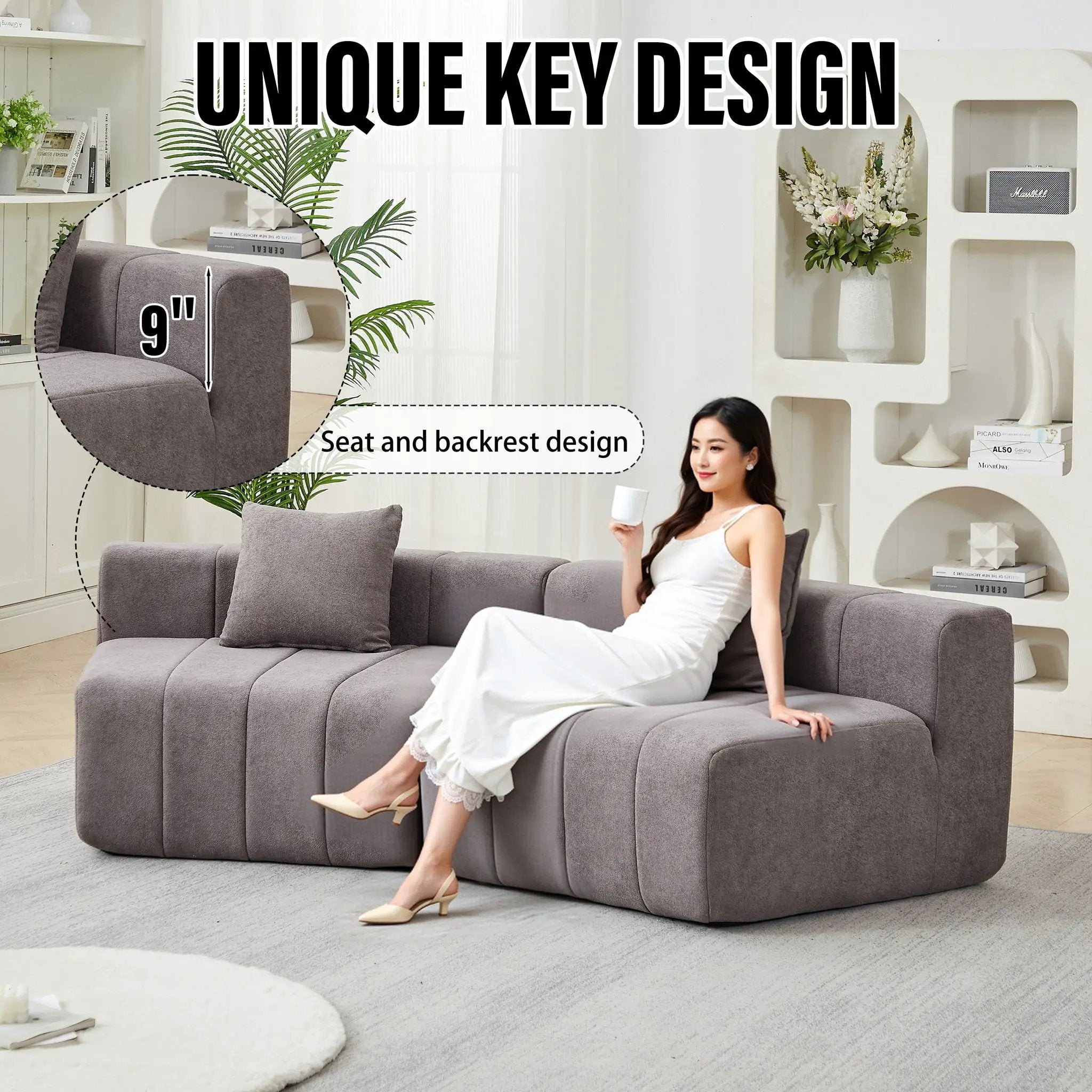Curved Sectional Sofa With 2 Pillows For Living Room - Gray by HouseOfZazla