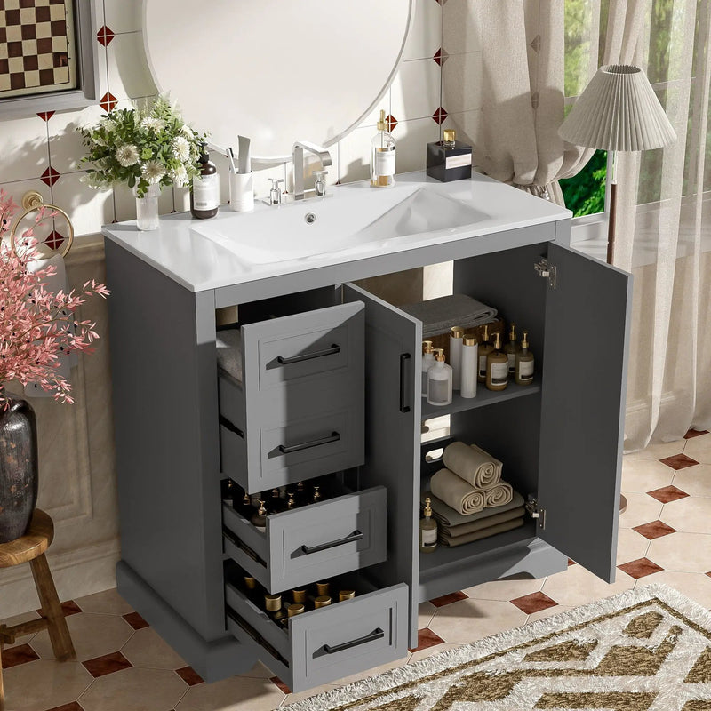 Bathroom Vanity With Sink, Soft Close Doors, Adjustable Shelf & 3 Drawers by HouseOfZazla