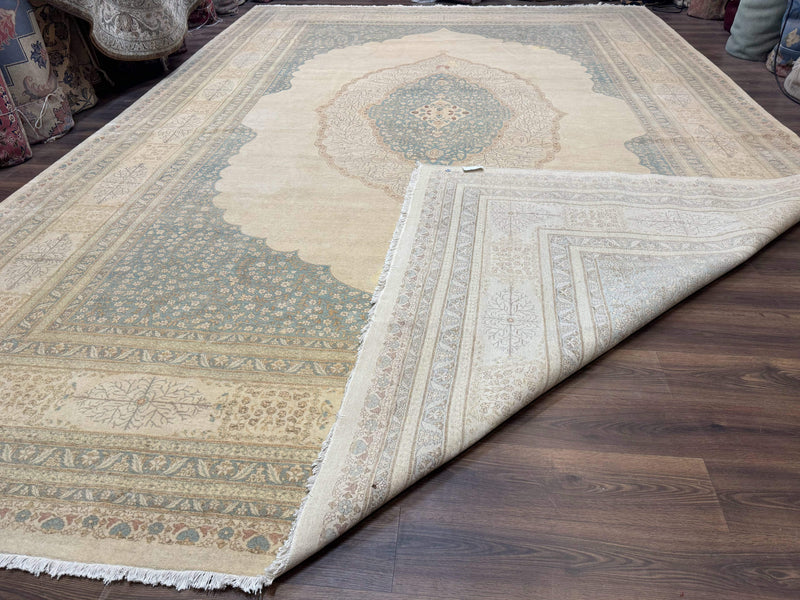 Palace Size Pak Persian Rug 12x18, Haji Jalili Design, Pakistani Carpet, Oat and Light Blue, Fine 260 KPSI by Jewel Rugs