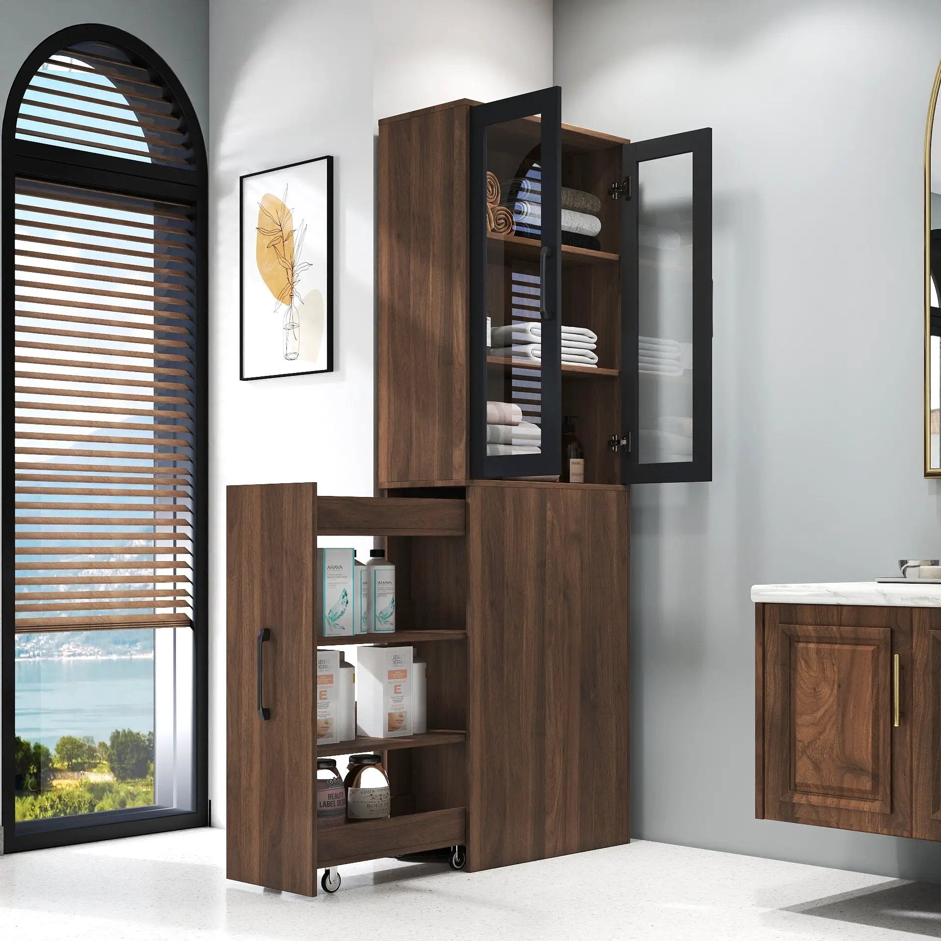 70.87" High Display Storage Cabinet with Multi-Tier Shelves and Glass Doors by HouseOfZazla