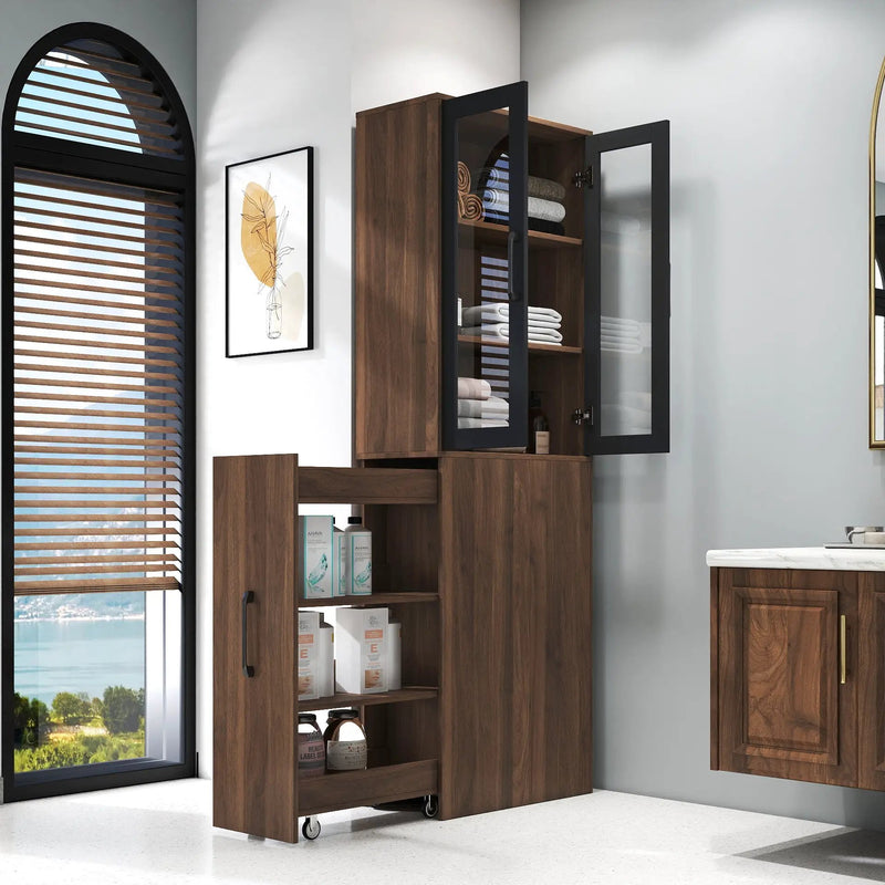 70.87" High Display Storage Cabinet with Multi-Tier Shelves and Glass Doors by HouseOfZazla