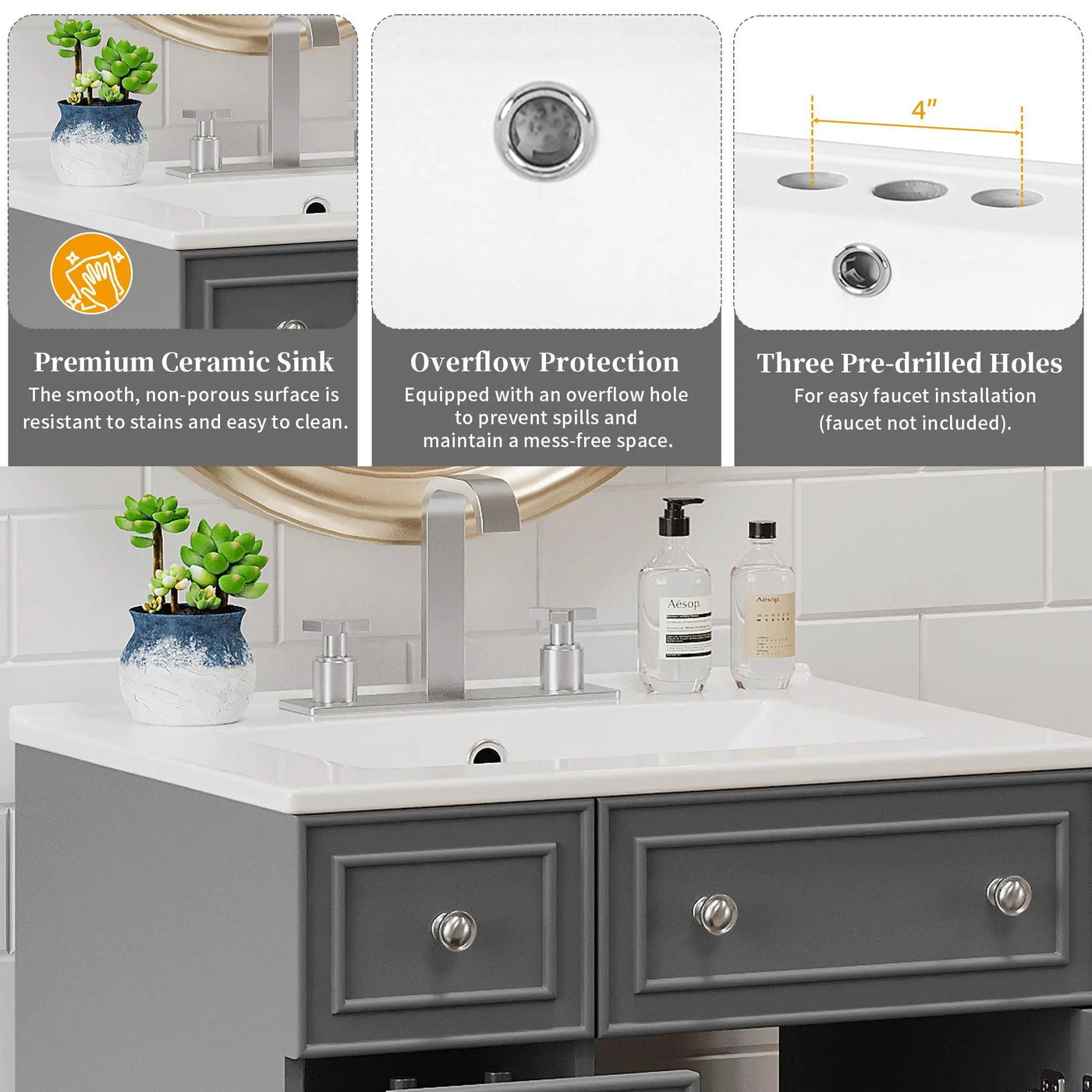 Transitional Style Bathroom Vanity Cabinet With Ceramic Sink by HouseOfZazla