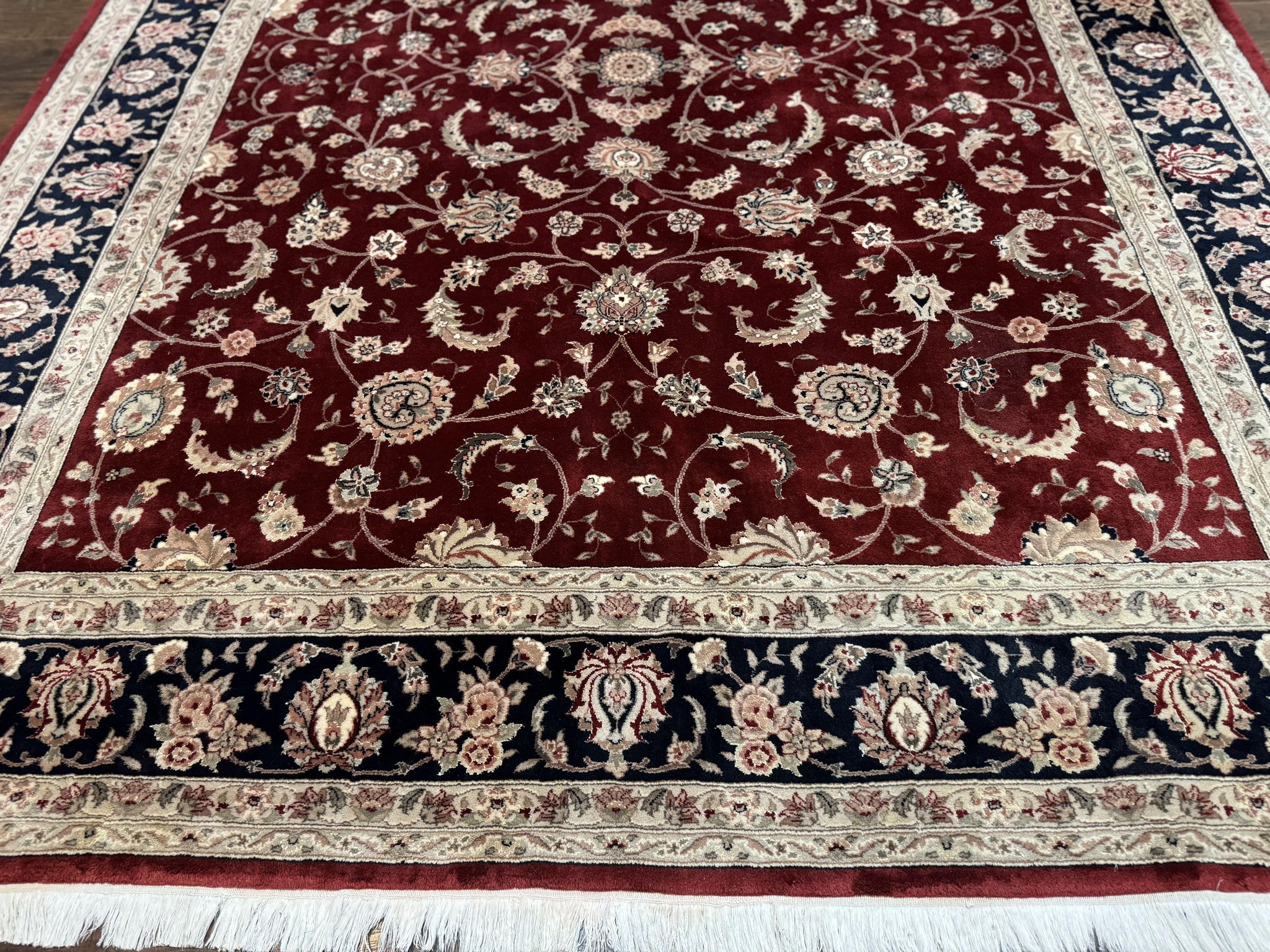 Maroon Persian Area Rug 8x10, Floral Allover, Pak Persian, Wool and Silk Highlights, Traditional Oriental Carpet by Jewel Rugs