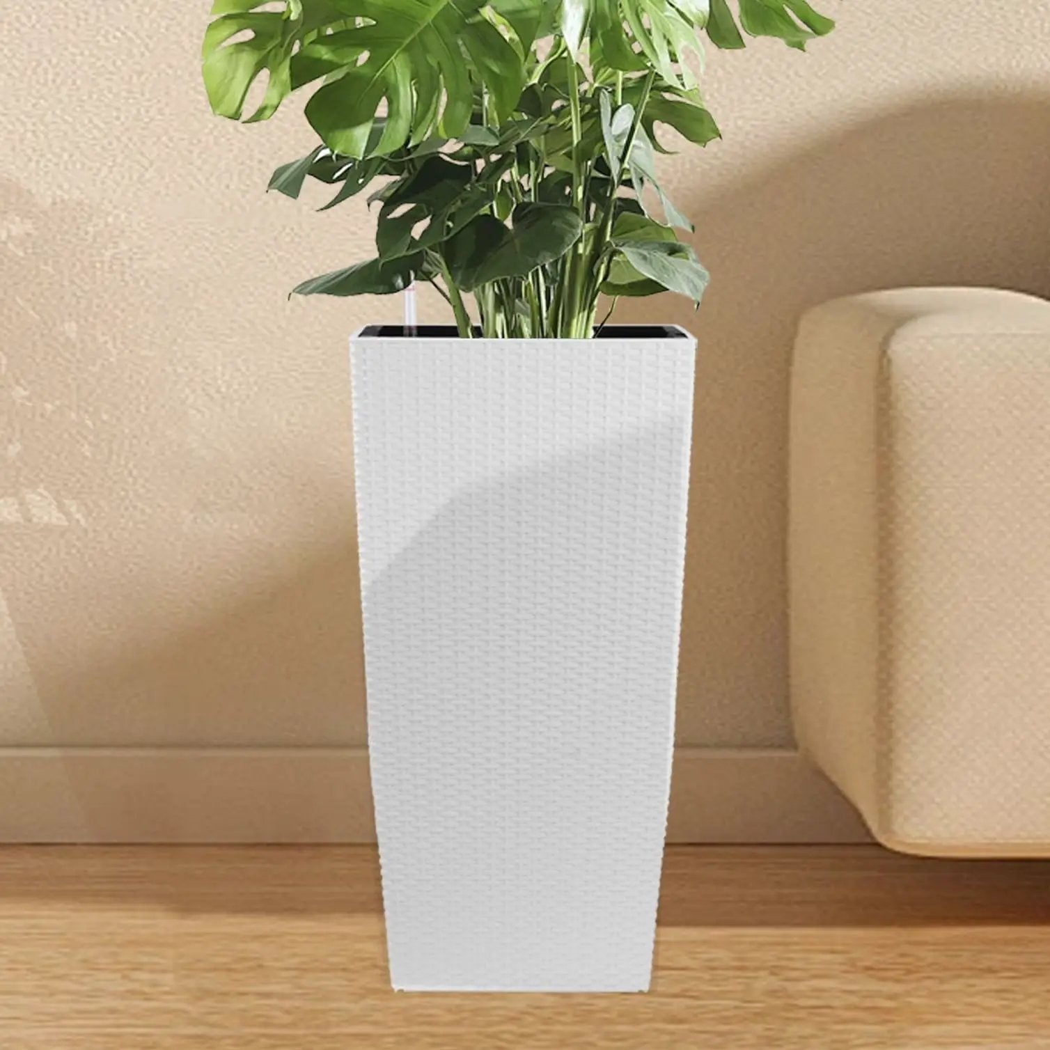 Square Large Planter With Automatic Watering System For Home And Garden (Set of 2) - White by Unique Piece Furniture