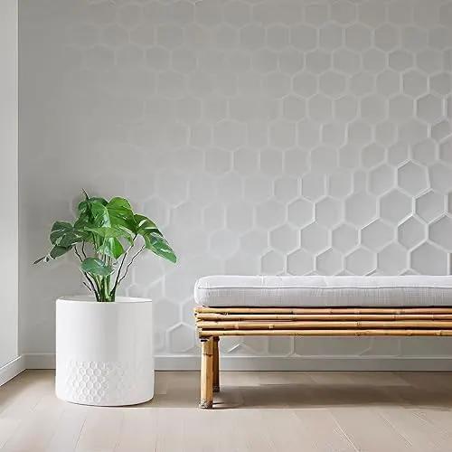 Docrin Ceramic Planters Indoor, 8 Inch Plant Pots with Drainage Holes for Home/Office - White Honeycomb by GreenHaven Gardens