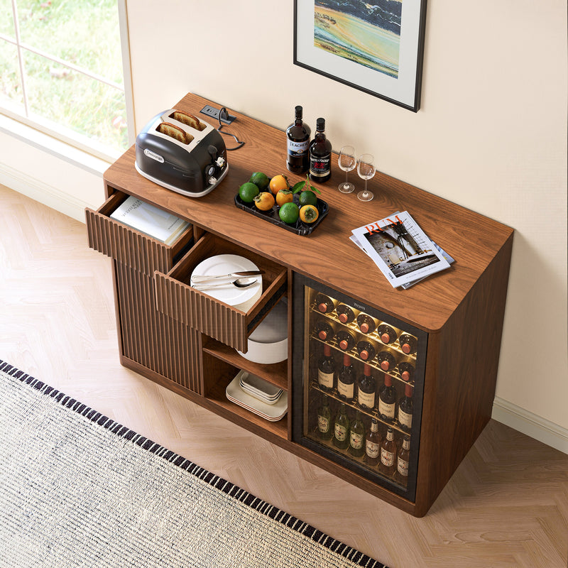 51" Fluted Bar Cabinet with Fridge Space and Wine Glass Rack by HouseOfZazla