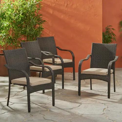 Outdoor Wicker Chairs, 56225.00CHRBRN KD, 4pcs by HouseOfZazla