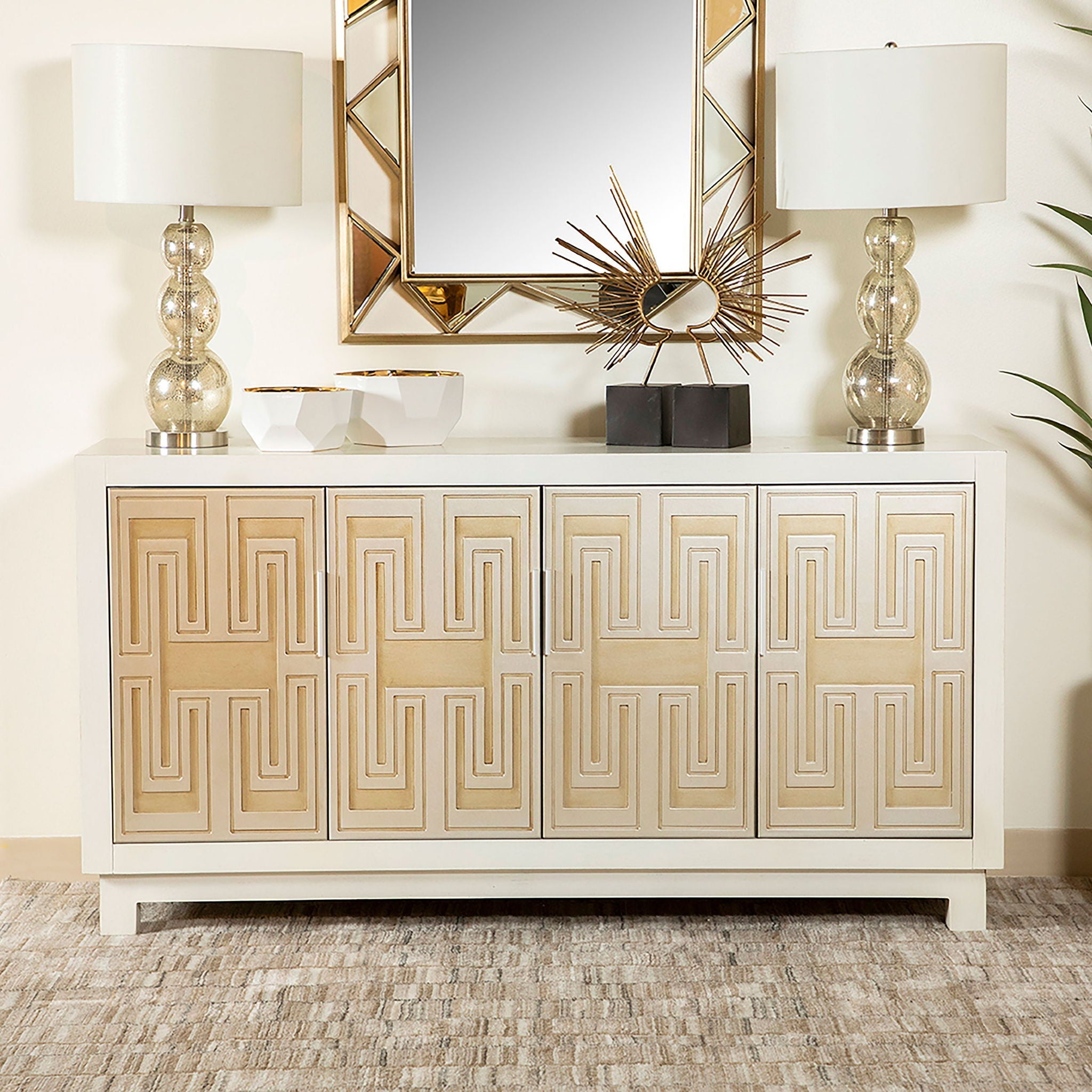 Wanda - Rectangular 4 Door Accent Cabinet - White by HouseOfZazla