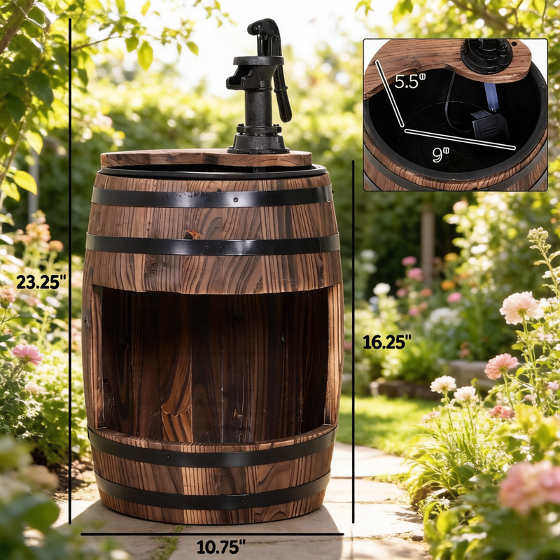 Wood and Iron Barrel Pump Fountain Planter 23 Inch, photo 7 of 8