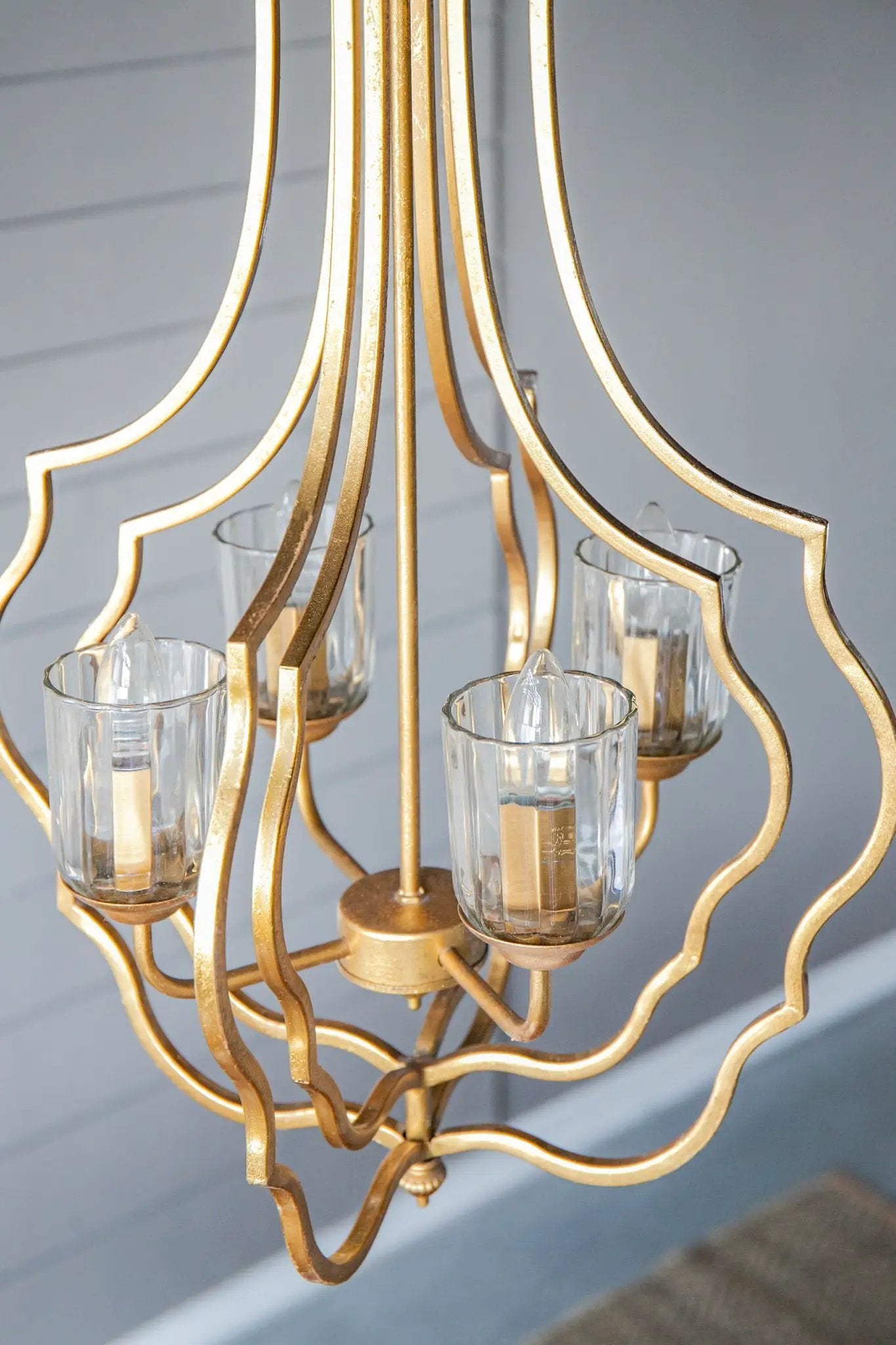 4 Light Metal Chandelier, Hanging Light Fixture With Adjustable Chain For Kitchen, Bulb Not Included - Gold by HouseOfZazla