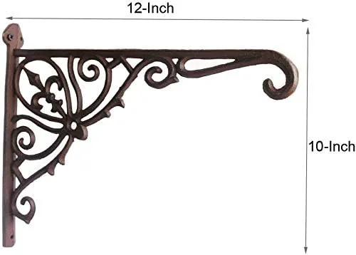 KiaoTime Cast Iron Hanging Hook Bracket Wall Hanger 12" Deep Outdoor Indoor Wall Hanging Bracket Hooks for Pots Basket Bird Feeder Wind Chime Lanterms Hanger Hardware Bracket by GreenHaven Gardens